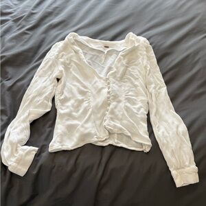 Chic White Ruched Women's Blouse